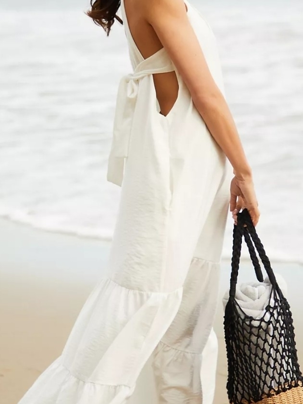 Peixoto Ivory Tie-Back Tiered Maxi Dress